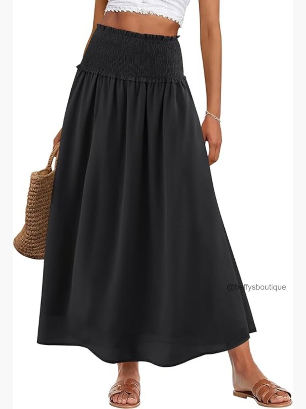 Maxi Skirt High Waisted Elastic Flowy Summer Boho Long Skirt